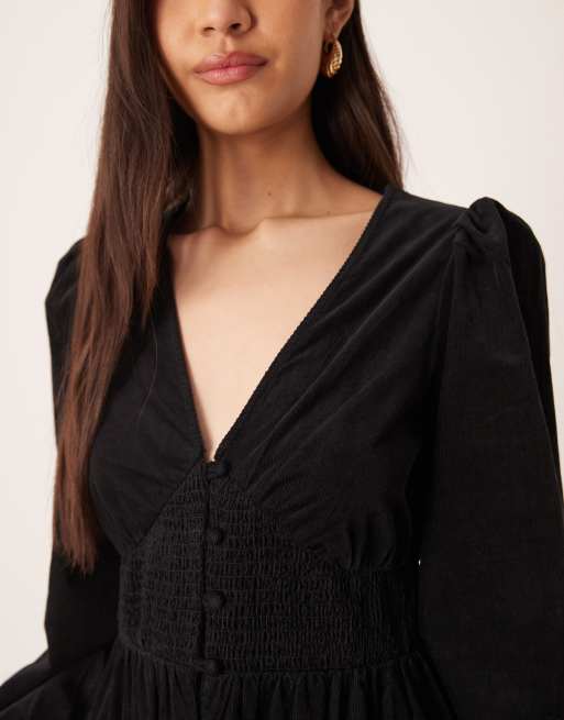 fitted lace wedding dress Black Long Sleeve Mini Dress Black / XL