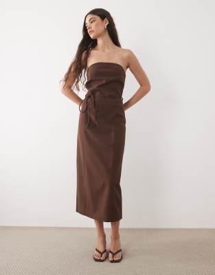 Robe bandeau mi-longue ajustée à détail noué - Chocolat-Marron 42