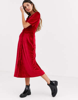 robe velour rouge longue