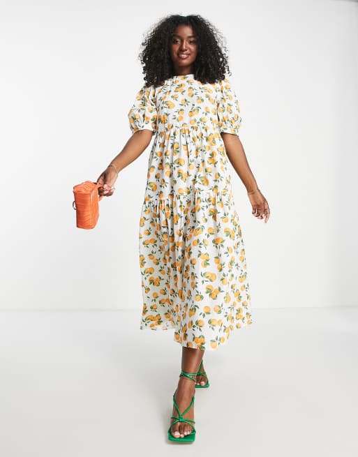 Nobody's Child Rochelle cotton orange print dress in cream - CREAM | ASOS