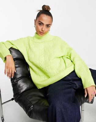 Nobody's Child roll neck cable knit jumper in lime green