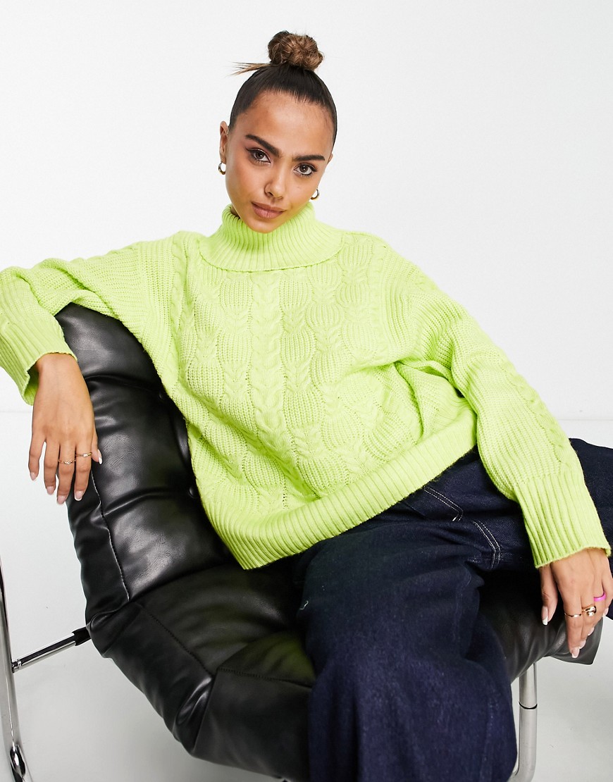 Nobody’s Child roll neck cable knit jumper in lime green