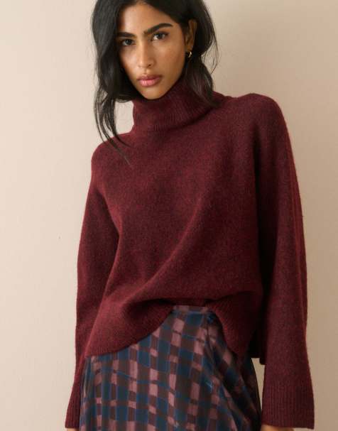 Nobody's Child Roll-neck oversized jumper in burgundy - view 1