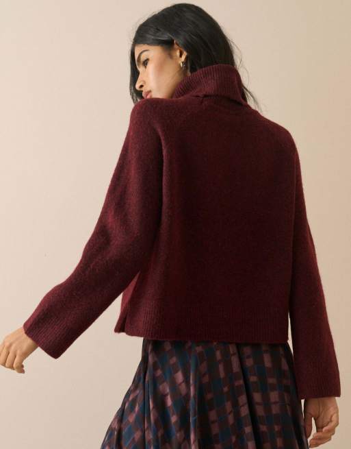 Nobody's Child Roll-neck oversized jumper in burgundy, 2 of 6