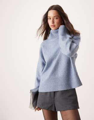 roll neck sweater in blue