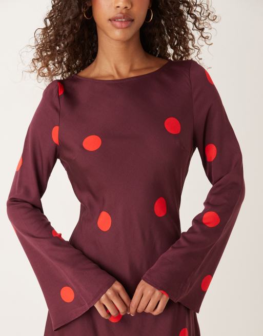 Nobody's Child Romy flare sleeve mini dress in burgundy spot | ASOS