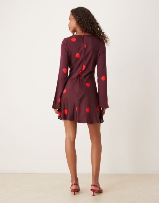 Nobody's Child Romy flare sleeve mini dress in burgundy spot | ASOS