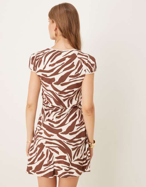 Nobody's Child - Rosa - Brun minikjole med v-hals og zebraprint, 4 af 4