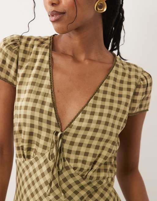 Nobody's Child - Rosa - Robe courte à pois avec col V et mancherons bordés de dentelle - Vert, 2 de 4