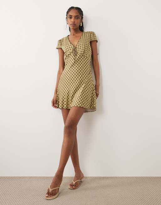 Nobody's Child - Rosa - Robe courte à pois avec col V et mancherons bordés de dentelle - Vert, 3 de 4