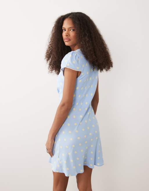 Nobody's Child Rosa v-neck short sleeve lace trim mini dress in