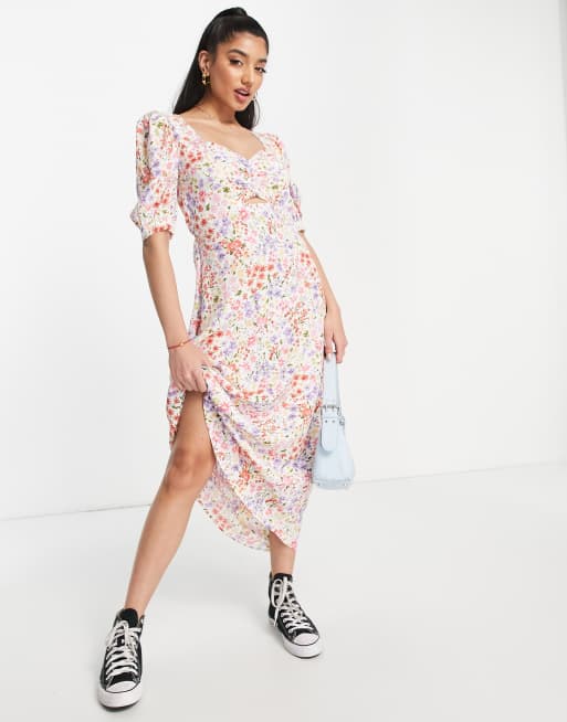 Nobody's Child Rosie cut out dress in cream floral print ASOS
