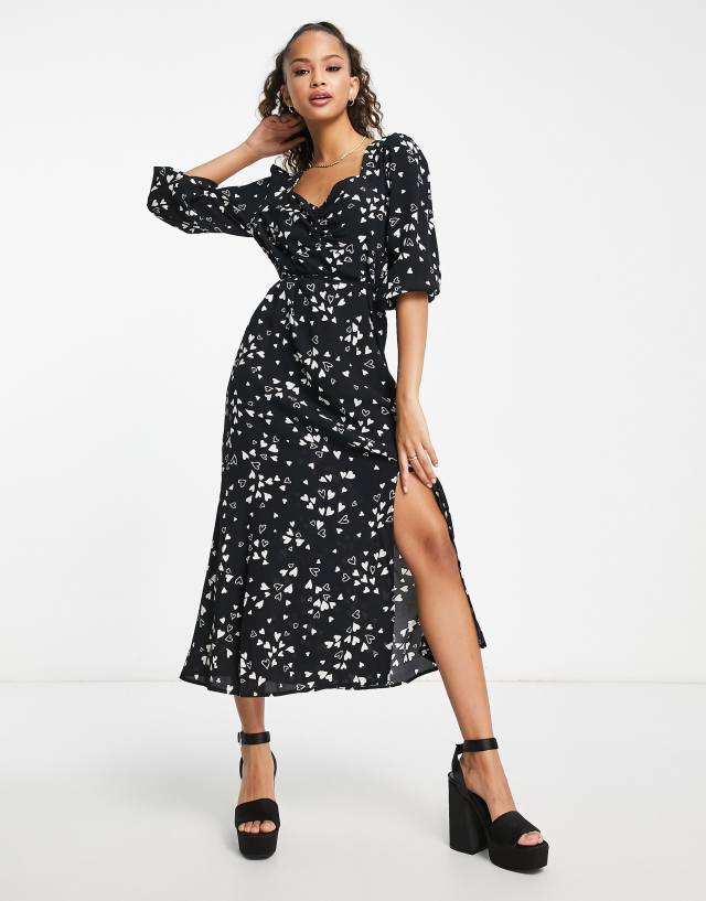 Nobody's Child Rosie heart print midi dress in black