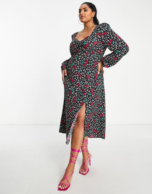 Nobody's Child – Rosie – Midikleid in Schwarz mit Kirschmuster, 4 von 4