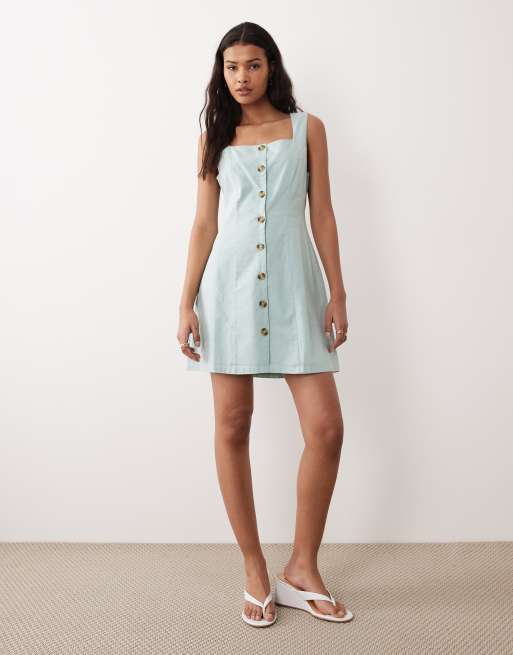 Nobody's Child - Rosie - Robe courte boutonnée à encolure carrée - Vert menthe, 4 de 4