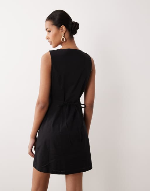 Nobody's Child - Rosie - Robe courte boutonnée sur le devant avec encolure carrée - Noir, 4 de 4