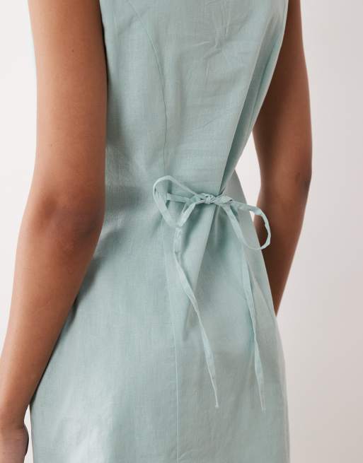 Nobody's Child Rosie square neck mini dress with button front in mint green, 3 of 4