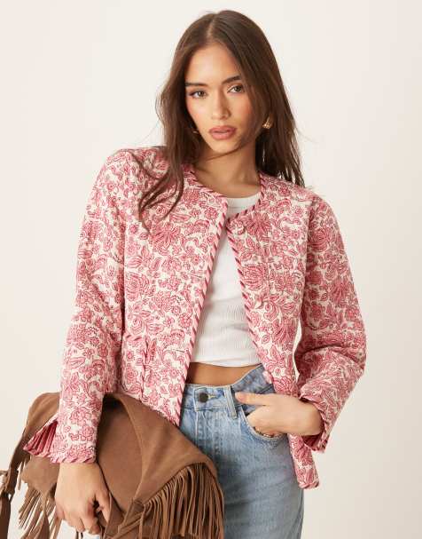 Nobody's Child quilted reversible jacket in pink and yellow print