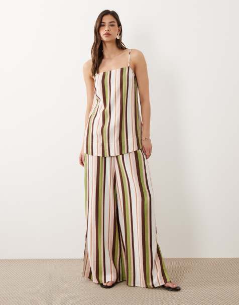 Nobody's Child – Różowy zestaw z mieszanki lnu w paski: top i spodnie - view 1