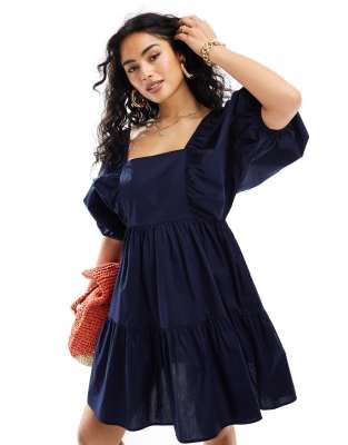 Nobody's Child Ruby Balloon Sleeve Mini Dress In Navy