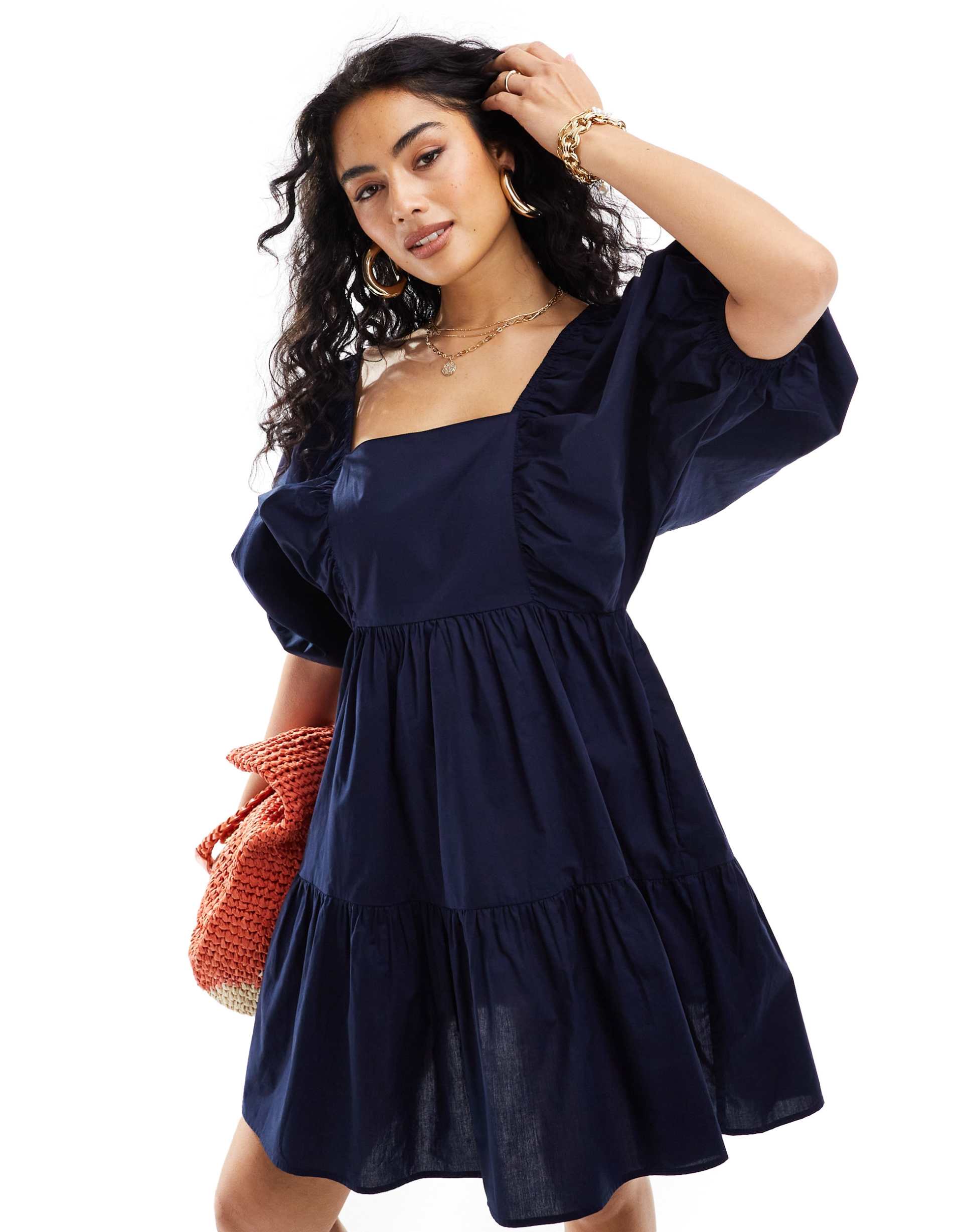 nobody's child ruby balloon sleeve mini dress in navy