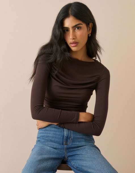 Nobody's Child Ruched modal-rich top in brown