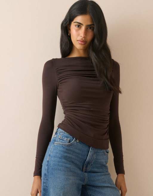 Nobody's Child Ruched modal-rich top in brown, 4 of 5
