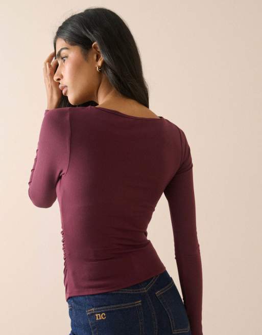 Nobody's Child Ruched modal-rich top in burgundy, 2 of 5