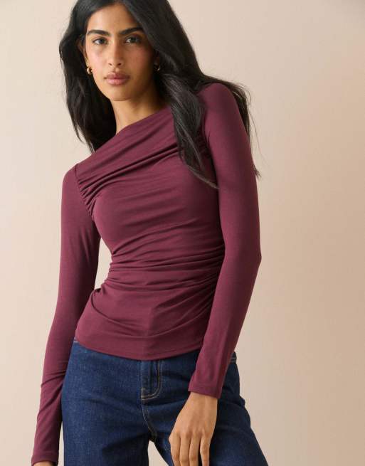 Nobody's Child Ruched modal-rich top in burgundy, 3 of 5