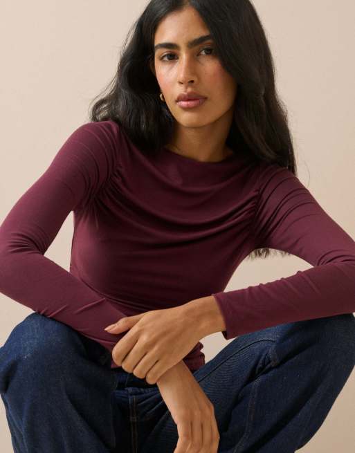Nobody's Child Ruched modal-rich top in burgundy, 5 of 5