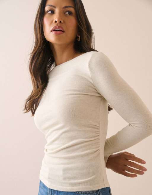 Nobody's Child Ruched modal-rich top in cream, 4 of 5