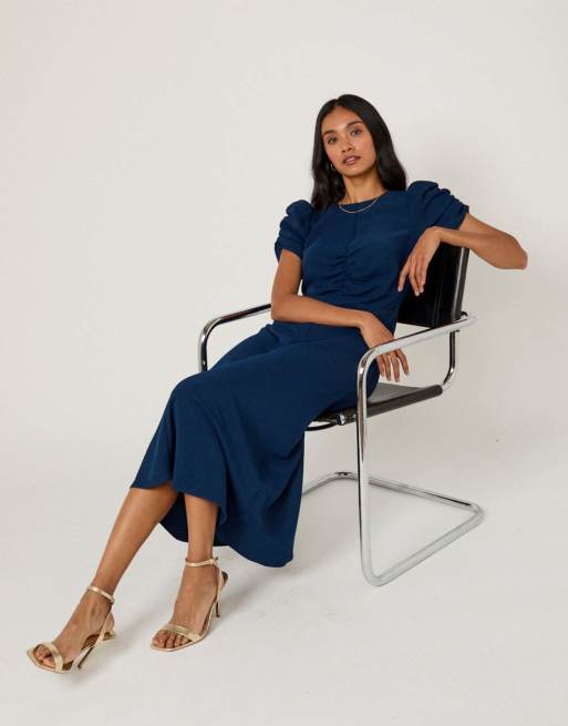 Nobody's Child Ruched naomi midi dress in blue, 4 of 5