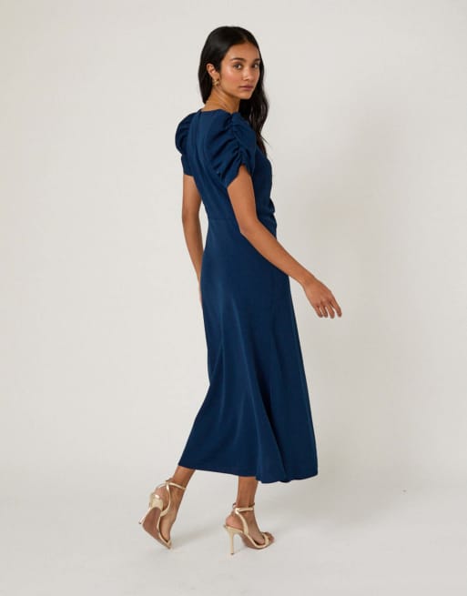 Nobody's Child Ruched naomi midi dress in blue, 5 of 5