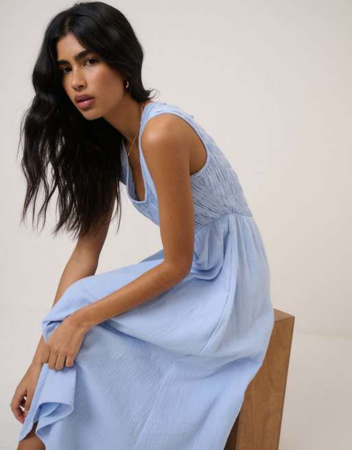 Nobody's Child Ruched sleeveless audrey midi dress in blue, 5 of 6