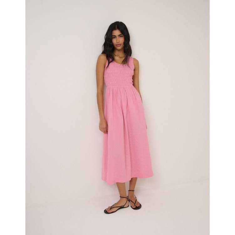 Nobody's Child Ruched sleeveless kinsley midi dress in pink | ASOS