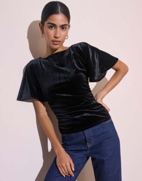 Nobody's Child Ruched velvet top in black - view 1