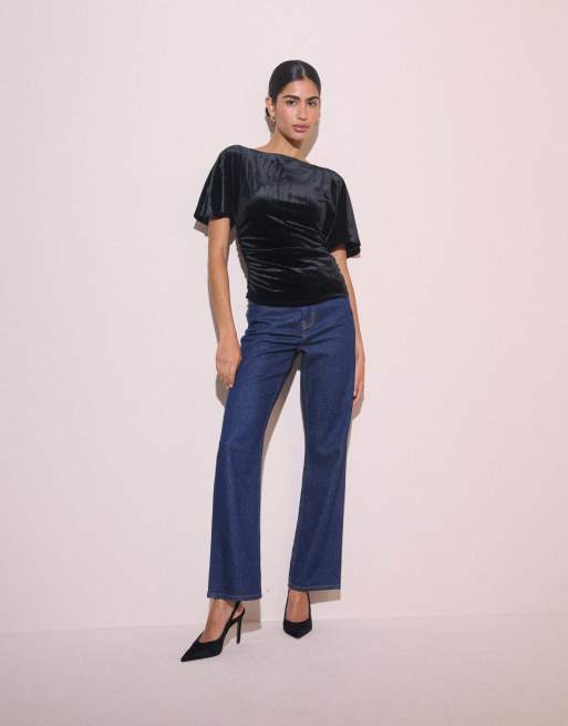 Nobody's Child Ruched velvet top in black, 4 of 5