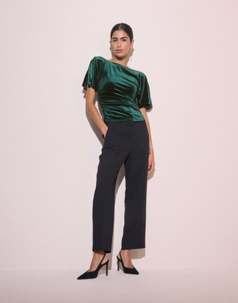 Nobody's Child Ruched velvet top in green - view 1