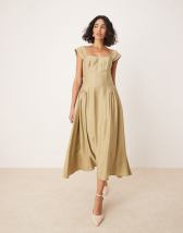 Topshop halter layer chiffon dress in pink and cream print