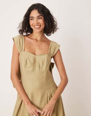 NOBODY'S CHILD RUE STRUCTURED MIDI DRESS WITH BOW STRAPS 