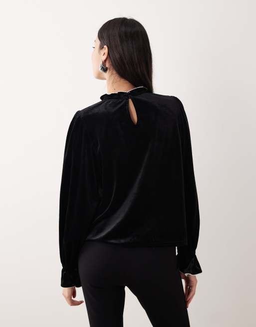 Nobody's Child ruffle high neck blouse in black, 4 of 4