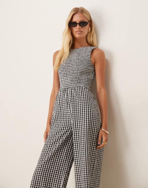 Nobody's Child – Ruth – Gesmokter Jumpsuit in Schwarz-Weiß mit Vichy-Karos, 2 von 4