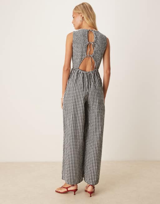 Nobody's Child – Ruth – Gesmokter Jumpsuit in Schwarz-Weiß mit Vichy-Karos, 3 von 4