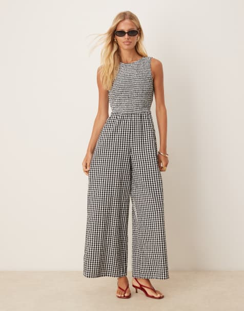 Nobody's Child - Ruth - Monokromt jumpsuit med rynker og gingham-tern - view 1