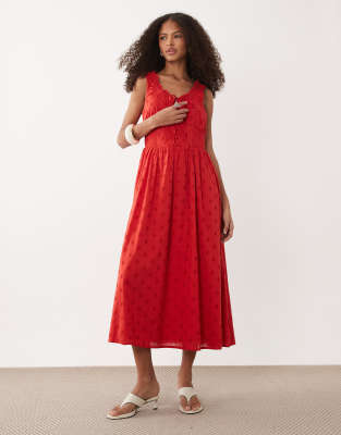 Nobody's Child - Rylee - Robe mi-longue nouée devant en coton brodé - Rouge