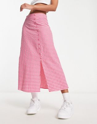 Nobody's Child Sadie midi skirt in pink and red gingham - ASOS Price Checker