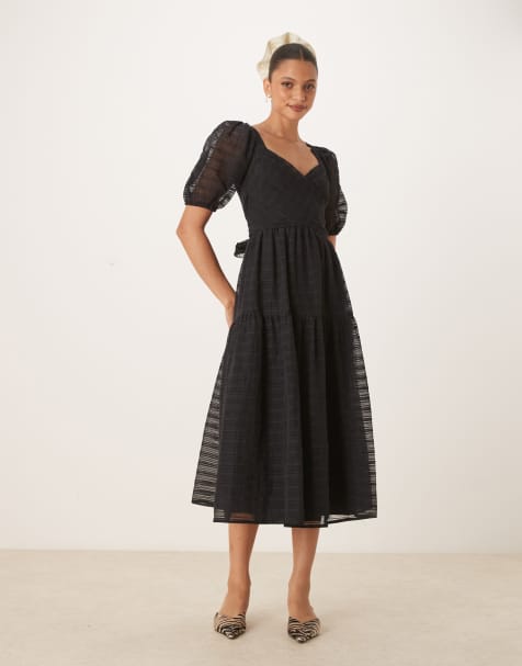 Nobody's Child – Sadie – Midikleid in Schwarz mit Puffärmeln - view 1