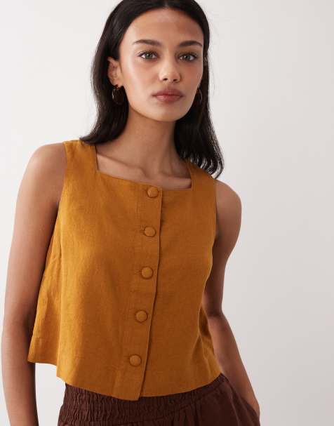 Nobody's Child Sammie linen blend button front top co-ord in tobacco - view 1