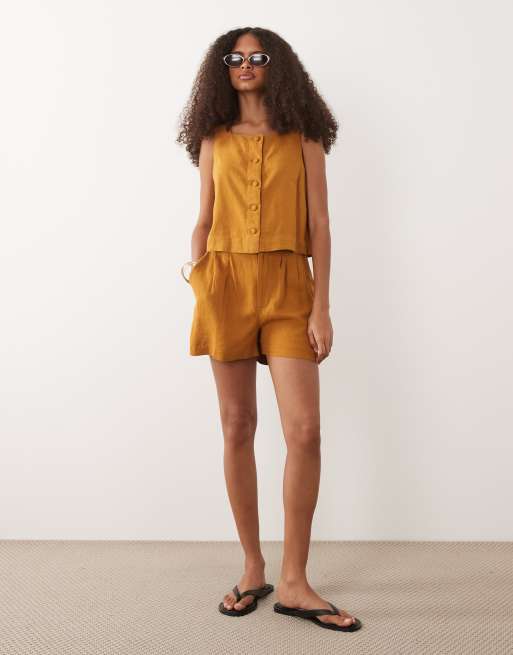 Nobody's Child Sammie linen blend button front top co-ord in tobacco, 3 of 4