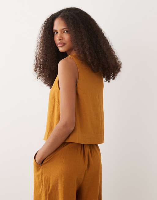 Nobody's Child Sammie linen blend button front top co-ord in tobacco, 4 of 4